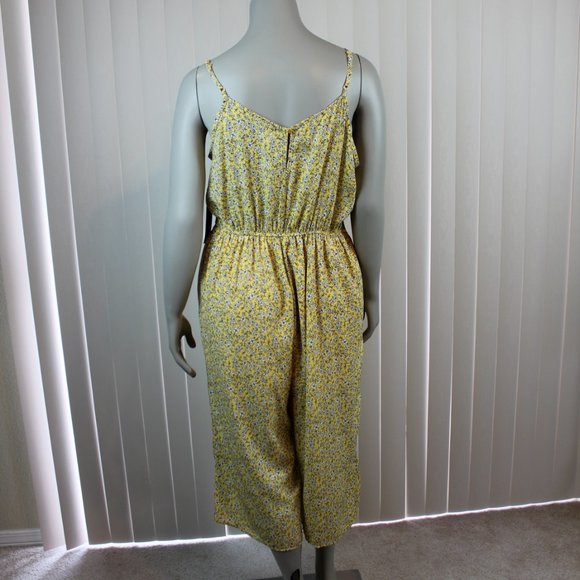 Trixxi Yellow Spaghetti Strap Jumpsuit with Ditsy Floral Print size XL NWT - Picture 3 of 5